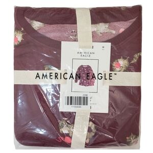 AMERICAN EAGLE Pajama Set Women Antique Rose Luxe Plush Cats NWT